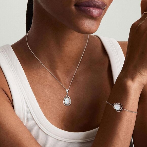 Sterling Silver Opal Bracelet Women Adjustable Pear Round Oval Jewelry - Picture 4 of 6